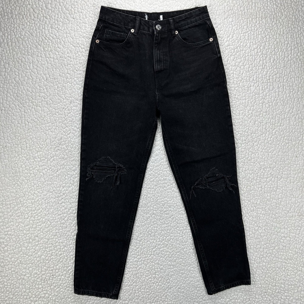 Zara Tapered Jeans Women's Size 26x28 Black Normcore Casual Everyday Distressed - Picture 2 of 10
